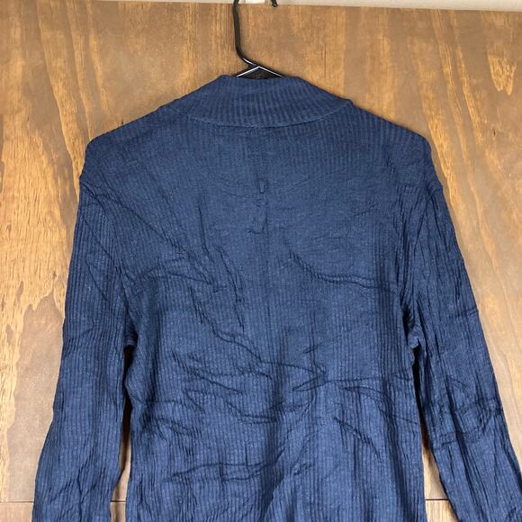 J Crew Womens Sweater Blue Ribbed Mock Neck Button Shoulder Stretch Large - Picture 11 of 12